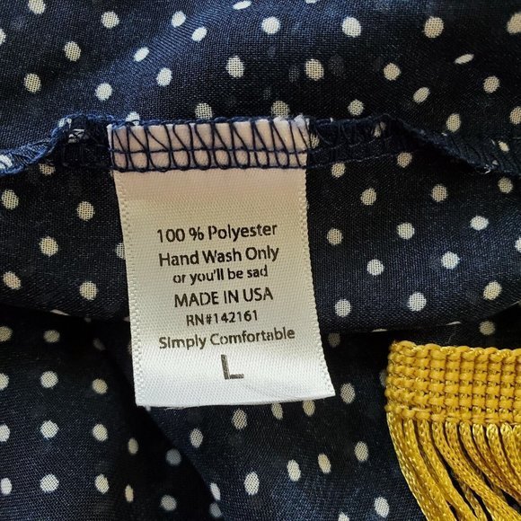 LuLaRoe Monroe Kimono Blue White Polka‎ Dot Gold Fringe L Large - Picture 4 of 12